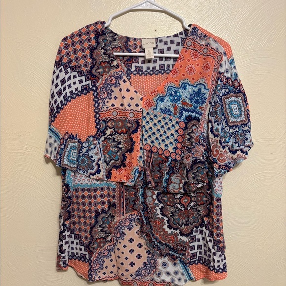 Chico's Vibrant Patchwork Blouse - Picture 1 of 8